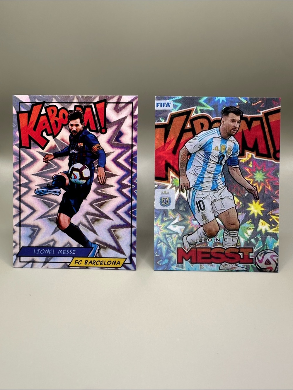 Lionel Messi Lot of (2) Panini Kaboom Novelty Soccer Cards. Argentina.